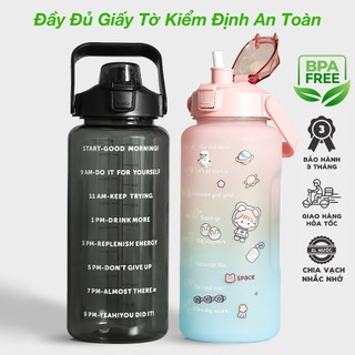 Bình nước 2 lít tặng Sticker dành cho người lười uống nước Fan House bình nước cute 2L,vạch chia nhắc giờ