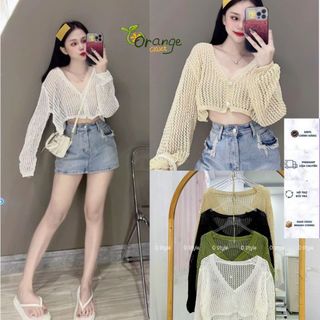 Áo Khoác Cadigan, Áo Khoác Len Mỏng Dáng Croptop Tay dài, Áo Lưới Nút Ngọc Kiểu Dáng Trẻ Trung Pc Hàn Quốc Orangecloset