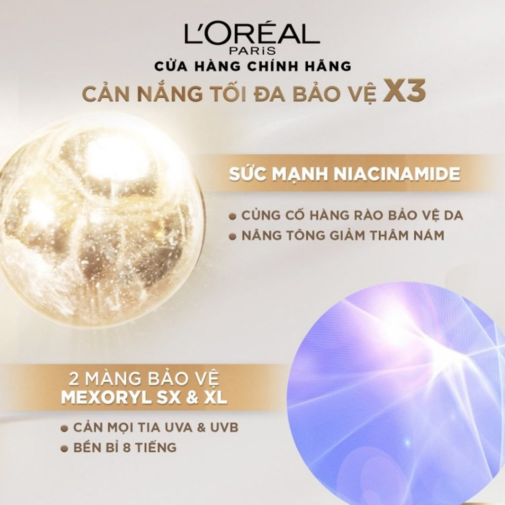 Kem Chống Nắng x20 Thoáng Da Mỏng Nhẹ Làm Sáng Da, Mờ Thâm Nám L'Oreal Paris UV Invisible Fluid 50ml SPF 50++