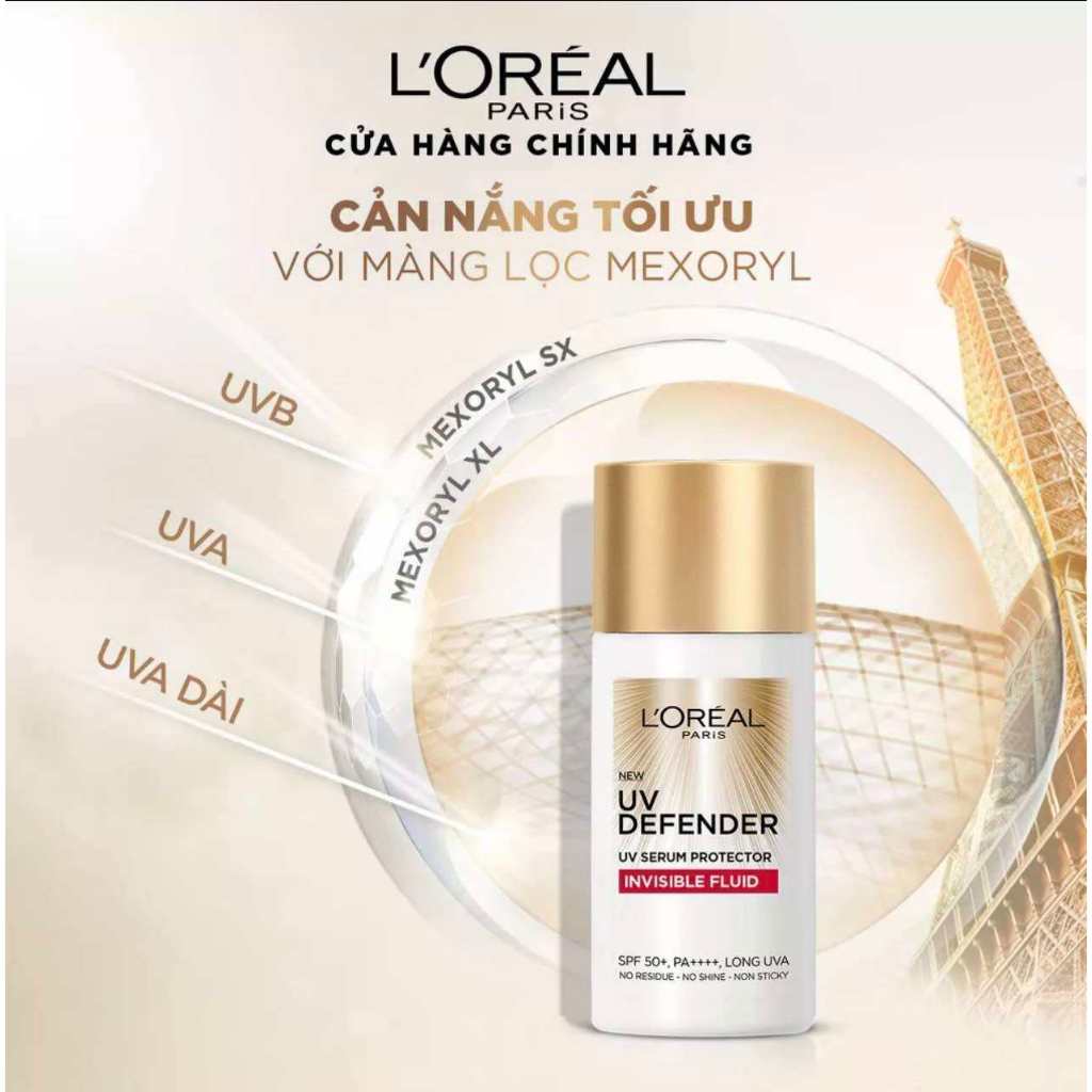 Kem Chống Nắng x20 Thoáng Da Mỏng Nhẹ Làm Sáng Da, Mờ Thâm Nám L'Oreal Paris UV Invisible Fluid 50ml SPF 50++