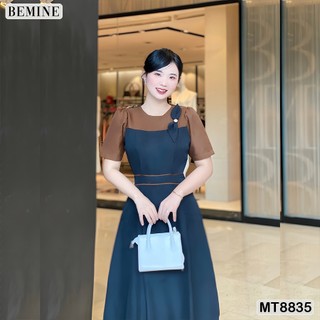 Đầm thiết kế cổ tròn vai đính nơ phối tay ngắn bemine mt8835