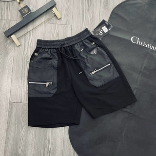 Quần short nam Quần đùi nam nỉ chân cua đen thêu túi vải gió logo tam giác khoá zip ngang cao cấp basic Manshine
