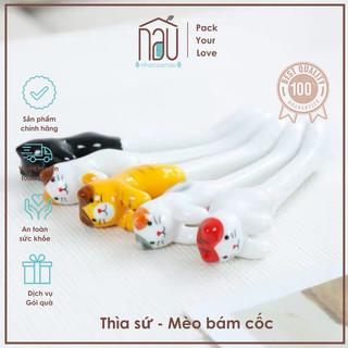 Thìa sứ bám cốc hình mèo dễ thương 11cm phù hợp uống trà cafe làm quà tặng sinh nhật quà cho bé 