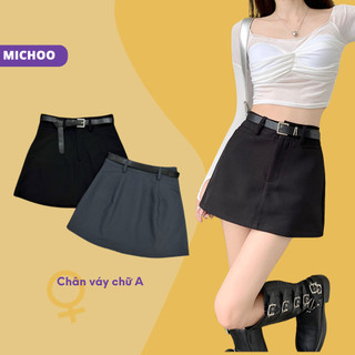 Chân Váy Chữ A Trơn Kèm Đai MICHOO Miniskirt 2 Màu Basic Dễ Phối Trẻ Trung