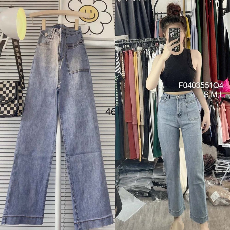 Quần jean ống đứng lai to phối, quần ống suông nữ! TMT House