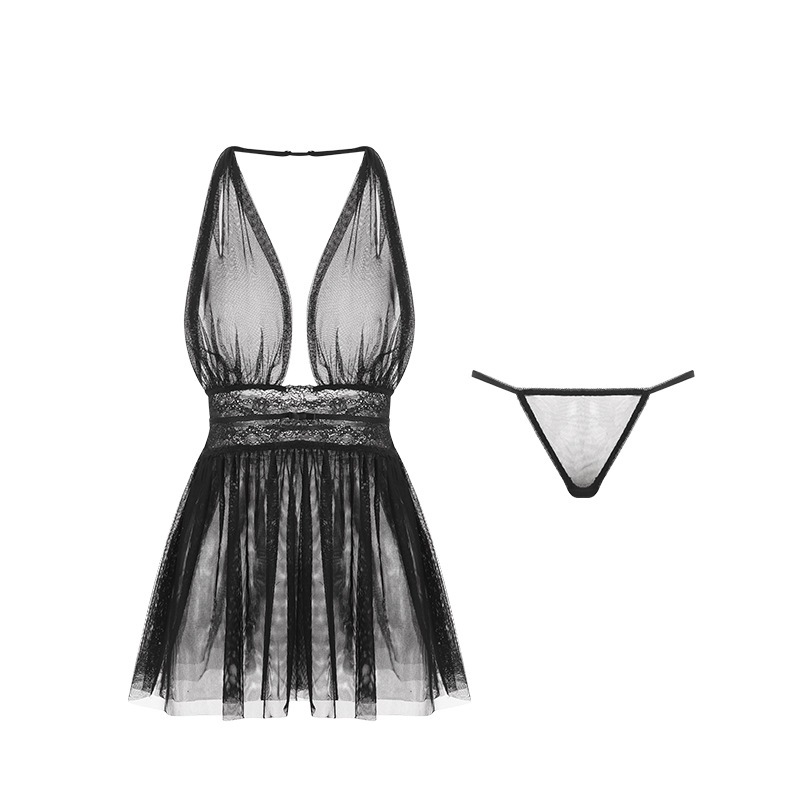 Đầm ngủ nữ sexy DK17 kiểu áo yếm hở lưng kèm quần lót lọt khe gợi cảm | BigBuy360 - bigbuy360.vn