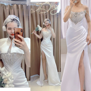 Váy cá xẻ đùi- đầm dạ hội phối chồi