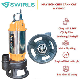 Máy bơm chìm nước thải cắt rác 1.5kw thân inox 304 swirls.v1500d - bảo hành 1 năm