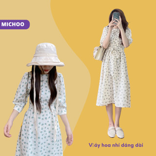 Đầm Váy Hoa Nhí Cộc MICHOO Phối Nơ Nhẹ Nhàng Nữ Tính