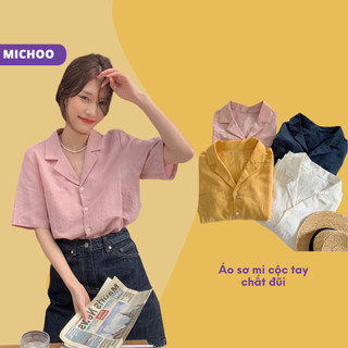 Áo Sơ Mi Cộc Tay Chất Đũi MICHOO 4 Màu Thời Trang