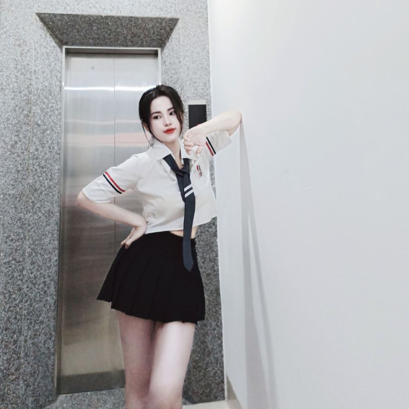 Áo sơ mi croptop kèm cà vạt cá tính ( video thật tự quay )