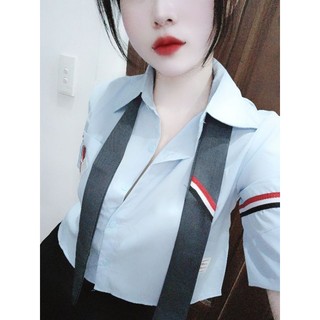 Áo sơ mi croptop kèm cà vạt cá tính ( video thật tự quay )