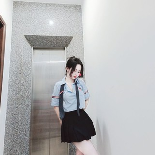 Áo sơ mi croptop kèm cà vạt cá tính ( video thật tự quay )