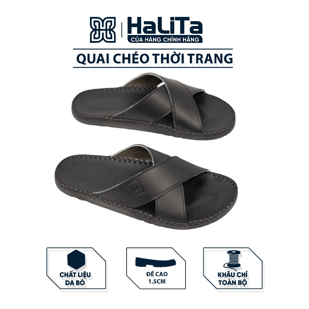 Dép Da Nam Cao Cấp HALITA – Dép Da Quai Chéo Thời Trang 2 Quai – Dép Nam Đế Cao Su Siêu Bền, Khâu Ch