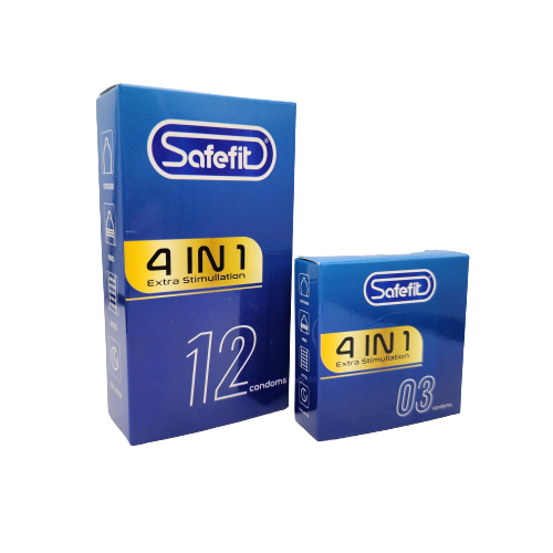 Bao cao su safefit 4in1, siêu mỏng, co giãn, có gân gai, kéo dài thời gian quan hệ, hộp 3 & 12 cái
