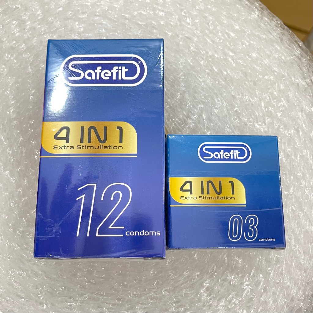 Bao cao su safefit 4in1, siêu mỏng, co giãn, có gân gai, kéo dài thời gian quan hệ, hộp 3 & 12 cái