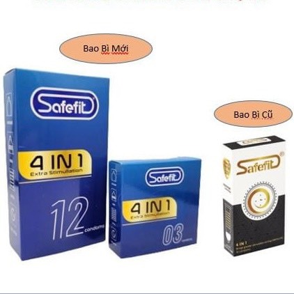 Bao cao su safefit 4in1, siêu mỏng, co giãn, có gân gai, kéo dài thời gian quan hệ, hộp 3 & 12 cái