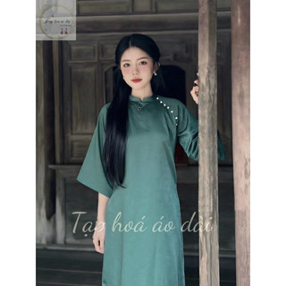 Áo dài cách tân nữ thiết kế 2 tà cách điệu trẻ trung phối màu xanh lá đậm siêu xinh.