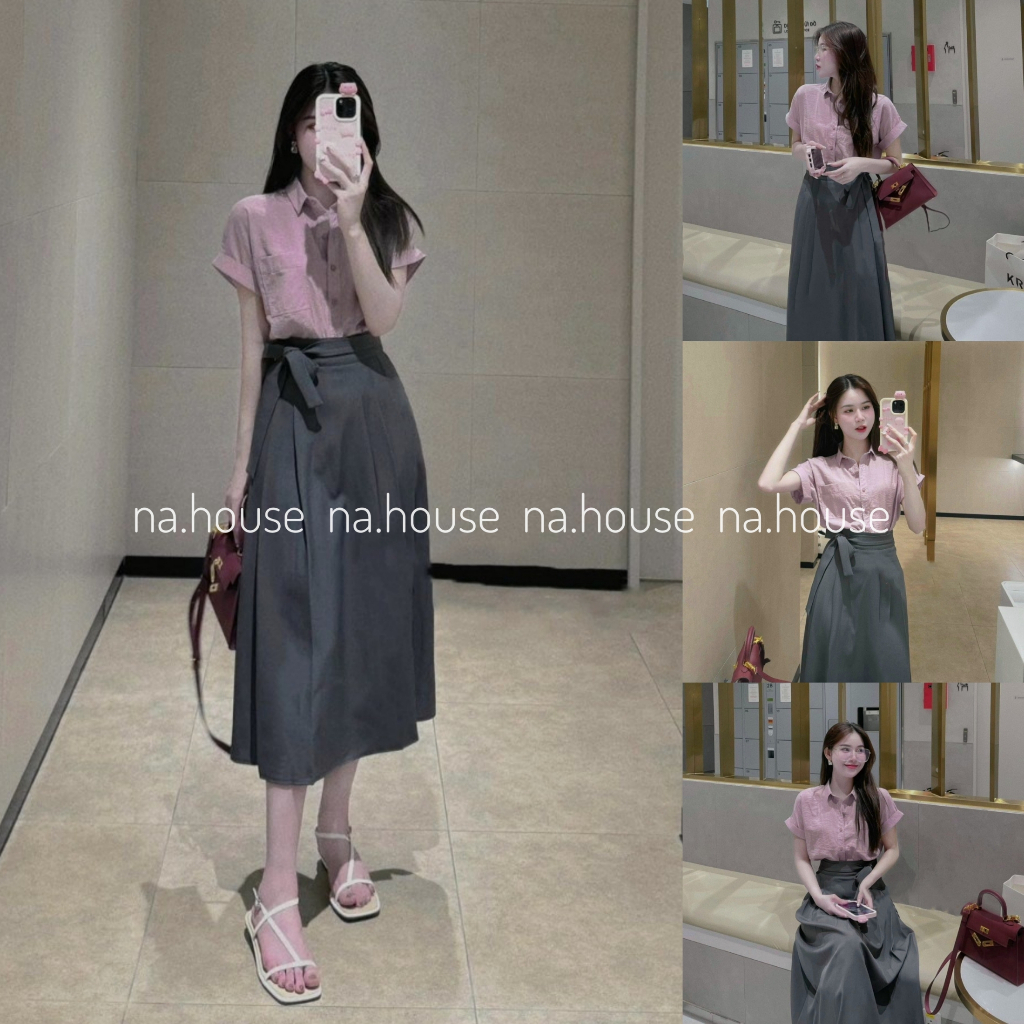 Set sơ mi nữ cột eo đi chơi dạo phố công sở Nahouse set váy nữ set chân váy dài đen kèm áo thiết kế đẹp xinh xịn sang