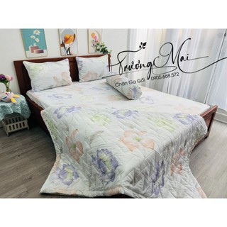 Bộ chăn ga lụa tencel mềm mát 5 món màu xanh nhạt xinh yêu