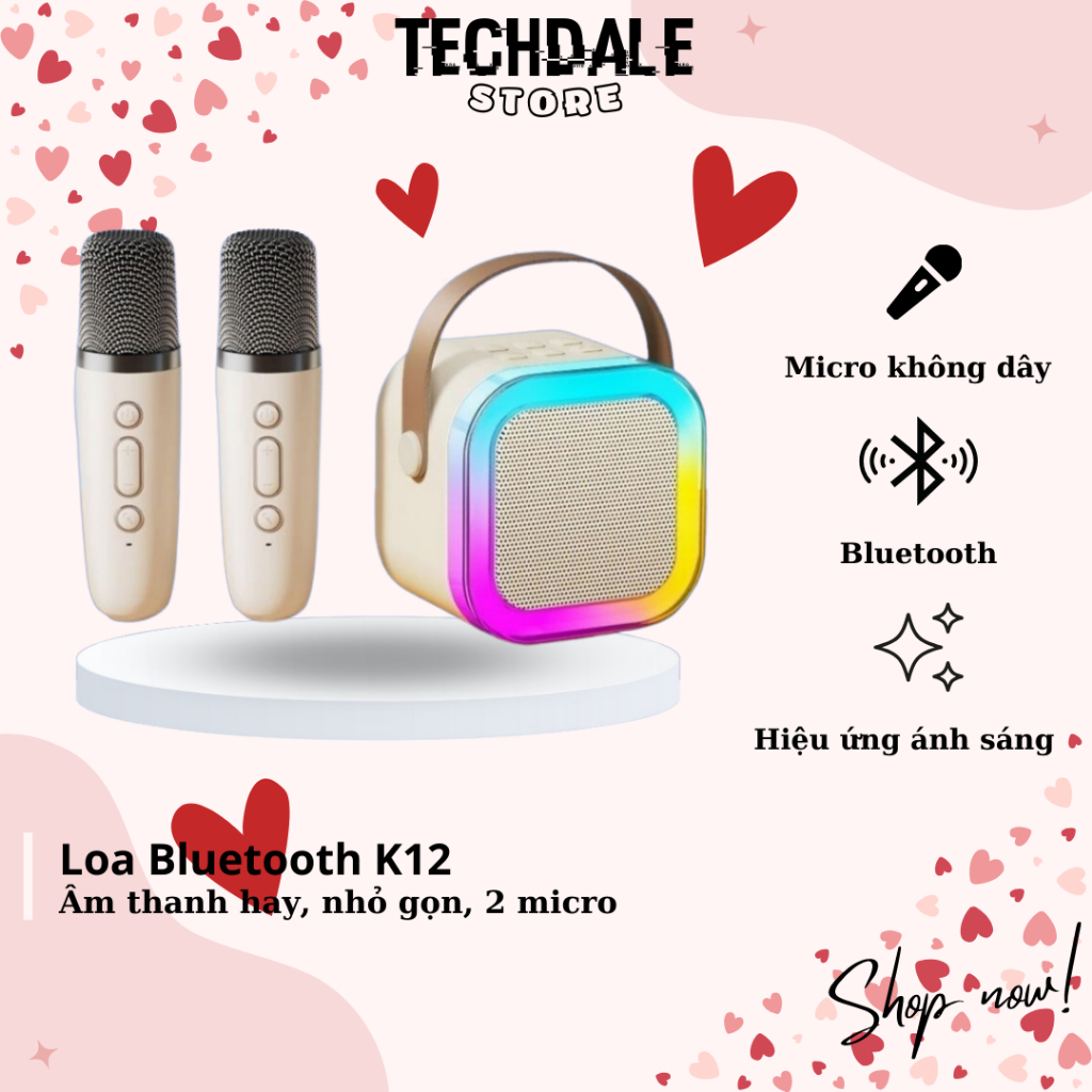 Loa bluetooth K12 Không Dây mini Kèm 2 Micro, Thiết Kế Nhỏ Gọn Tiện Dụng, Có Thể Thay Đổi Giọng, Dễ Sử Dụng