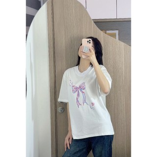 Áo thun form rộng in hình nơ vải cotton 2 chiều thoáng mát thấm hút tốt, áo thun oversize cổ tròn tay lỡ