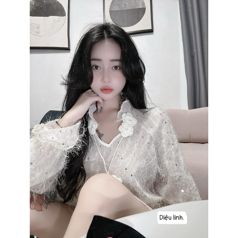 Set áo ren lông dây hoa tiểu thư mix quần đùi dạ cạp cao siêu xinh
