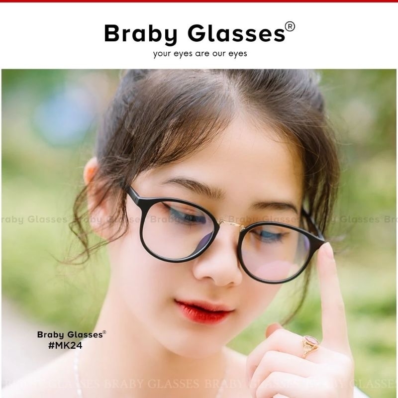 Gọng kính mắt tròn trong suốt nhựa dẻo không gãy siêu nhẹ Braby Glasses cầu kính kim loại