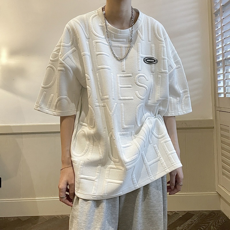 Áo thun cộc tay form unisex, áo phông dáng rộng, chất vải cotton mềm mịn in chữ nổi