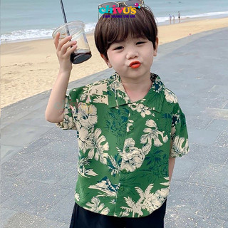 Đồ bộ bé trai họa tiết hoa lá nhiều màu sắc cho bé đi biển, đi chơi chất đũi mềm thông thoáng cho bé 1 2 3 4 5 6 tuổi