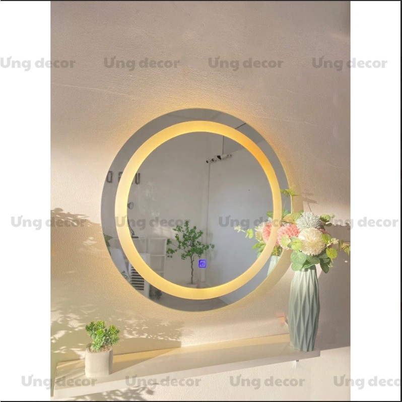 Gương tròn led 3 màu, gương đám mây decor D40, D50  giá sỉ,  siêu hot chính hãng Ưngdecor