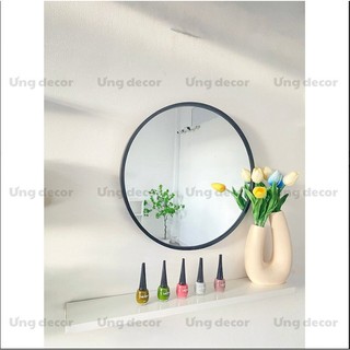 (Sỉ - lẻ) Gương tròn chống nước viền bằng nhôm 2 màu đen và vàng làm gương nhà tắm, nhà vệ sinh, bồn rửa tay Ưngdecor