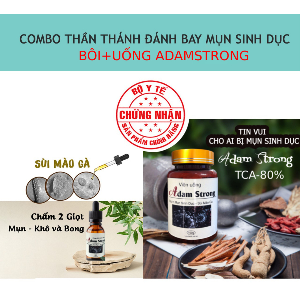 COMBO UỐNG+BÔI ADAMSTRONG THỔI BAY SÙI MÀO GÀ,MỤN SINH DUC,HẠT NGỌC DV-SMAGA(CÓ CHE TÊN SẢN PHẨM)