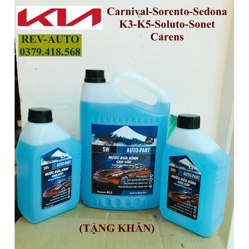 Combo 6L nước rửa kính ô tô Carnival-Sorento-Sonet-K3-K5(Tặng khăn) Yuri Nhật