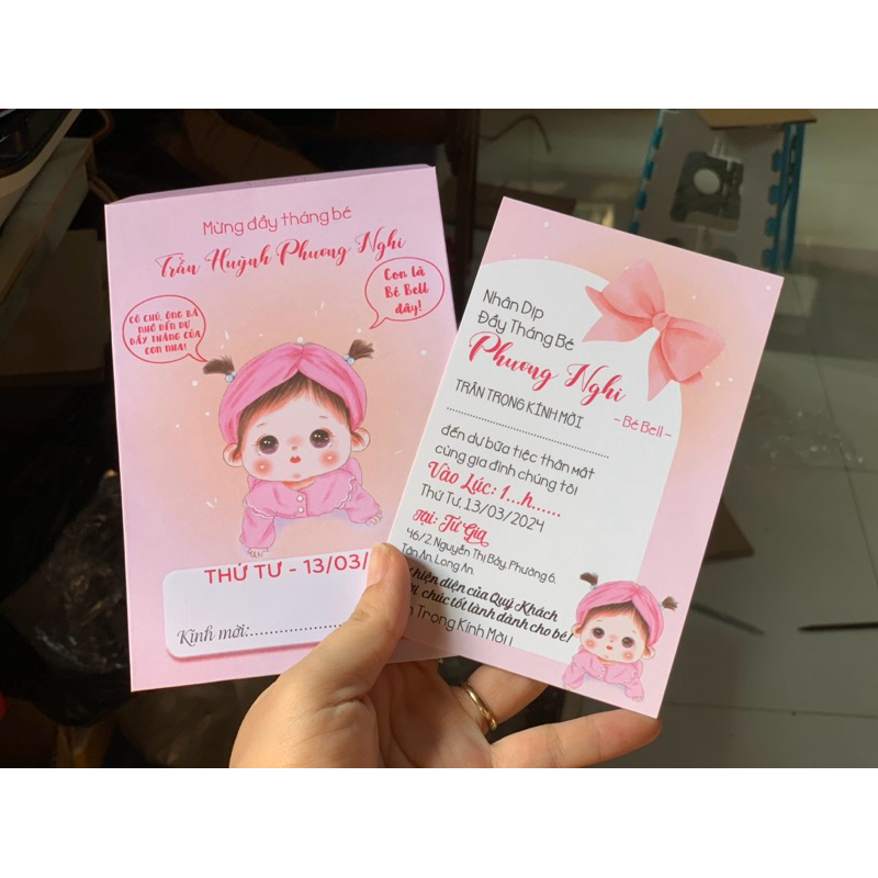 Thiệp thôi nôi đầy tháng bé gái Baby girl 146, . in hoàn thiện nội dung. Siêu đẹp giá siêu rẻ.