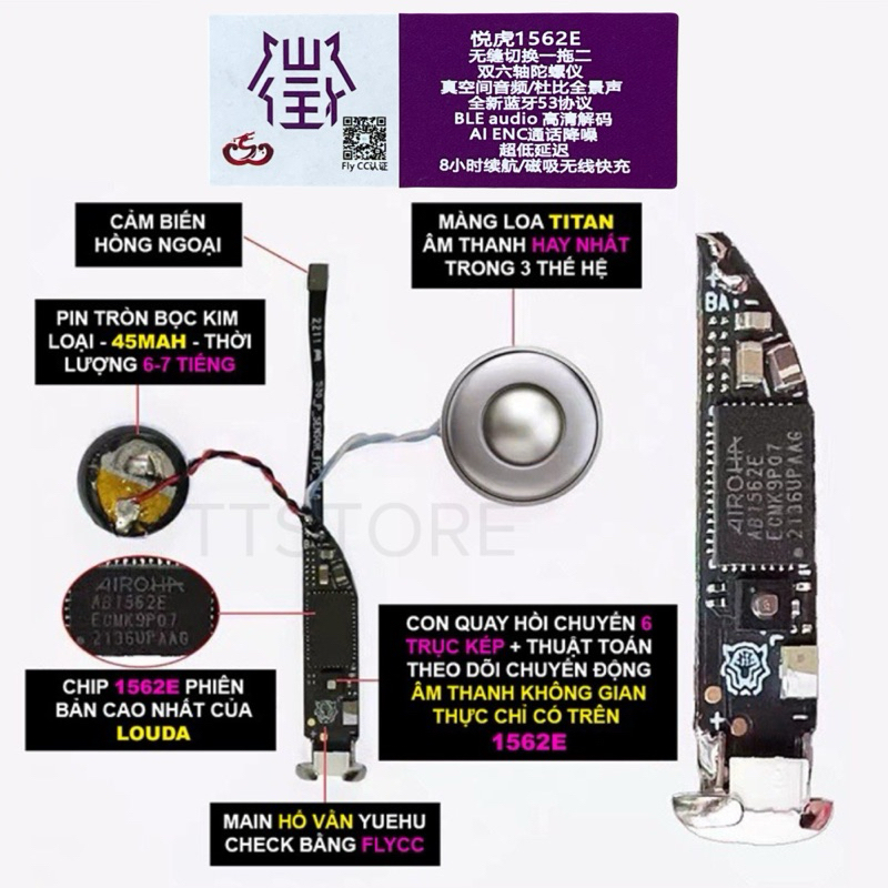 Tai Nghe A3 1562E Hổ vằn ENC Pin 8h | Âm Vòm Thật | Cảm ứng Lực | Bản Cao Cấp Nhất