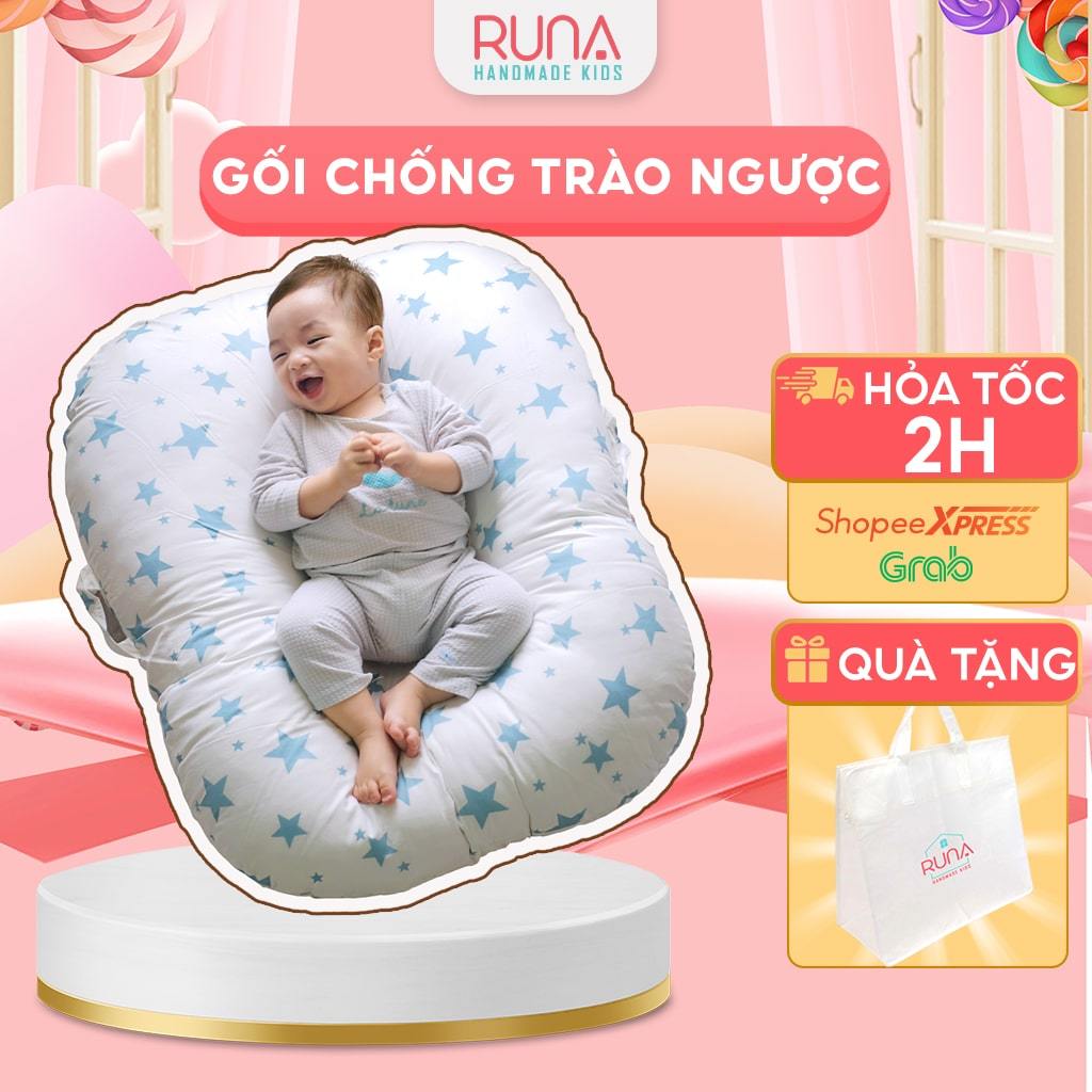 Gối chống trào ngược cho bé RUNA KIDS chất liệu vải Cotton Hàn cao cấp thoáng mát an toàn cho bé