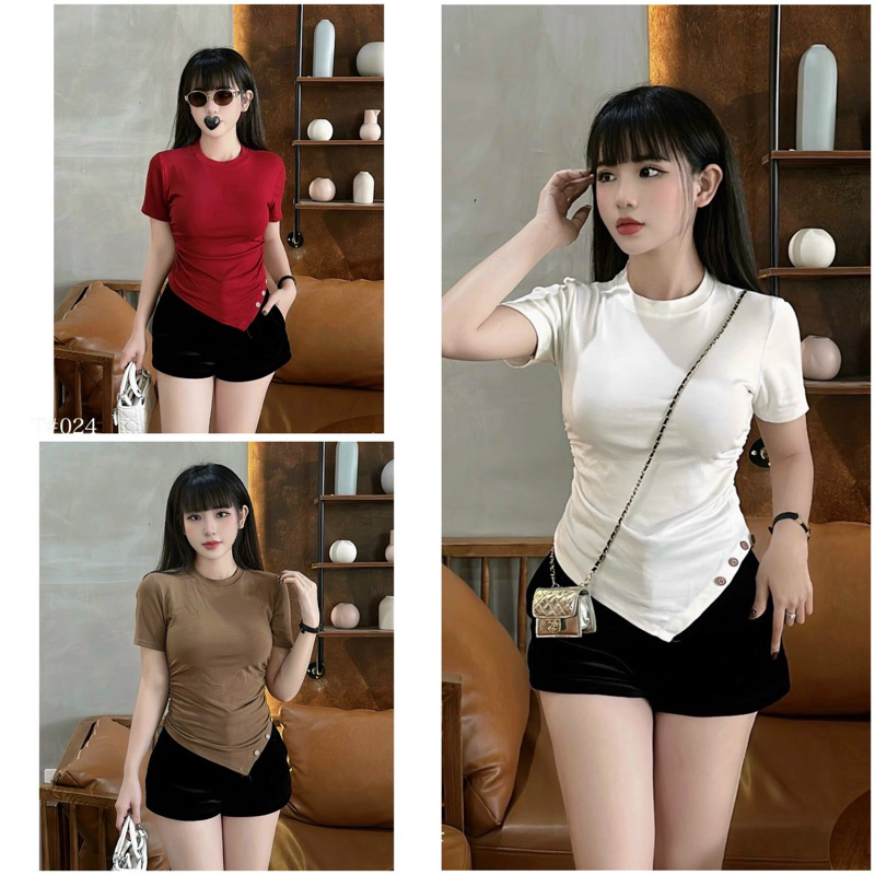 áo lệch vạt trước nhúm 2 bên eo chất cotton zip dãn đẹp giá rẻ