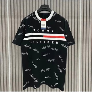 Áo phông nam nữ tommy hilfiger in vạch sọc đen trắng đỏ chữ kí quanh áo. áo thun unisex form unisex siêu hot 2024