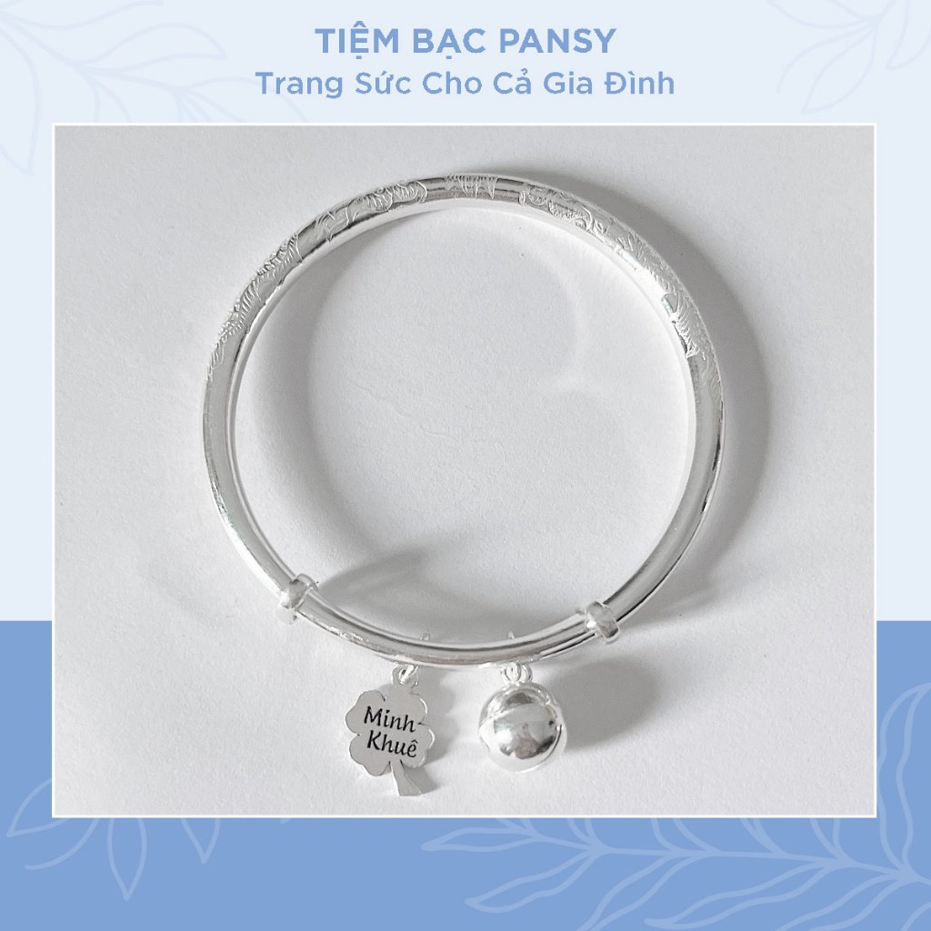 Vòng bạc chạm rồng cho bé PANSY mix cỏ 4 lá khắc tên theo yêu cầu - Vòng tay trẻ em chất liệu bạc ta cao cấp