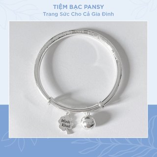 Vòng bạc chạm rồng cho bé PANSY mix cỏ 4 lá khắc tên theo yêu cầu - Vòng tay trẻ em chất liệu bạc ta cao cấp