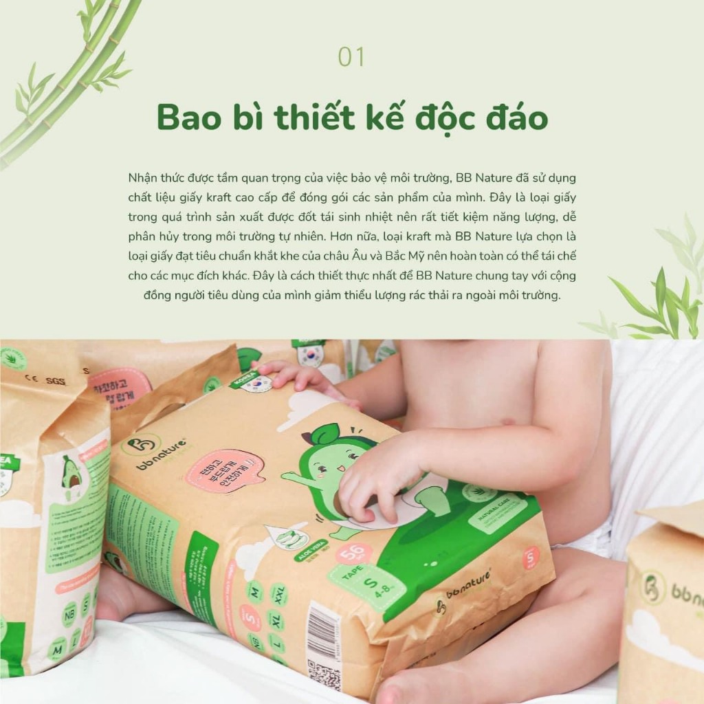 [ Tặng QUÀ HOT ] Combo 4 Bịch Bỉm / Tã BBNature Sử Dụng Công Nghệ Chất Liệu Sợi Tre Hữu Cơ An Toàn Cho Bé.