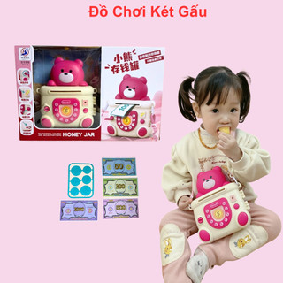 Két tiền mini cho bé đồ chơi két tiền hình túi gấu hồng có nhạc vui nhộn dây đeo tiện lợi chất liệu siêu xịn