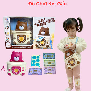 Két tiền mini cho bé đồ chơi két tiền hình túi gấu xinh có nhạc vui nhộn dây đeo tiện lợi chất liệu siêu xịn