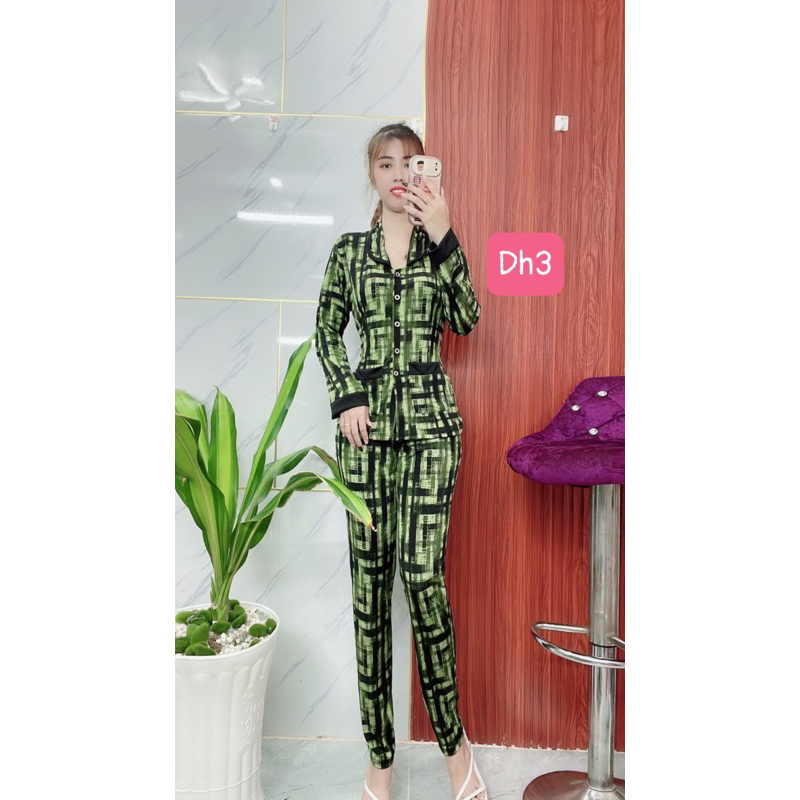 Mã Pijama Tay Dài Cổ Sen, Chất Thun Có Độ Co Giãn, 35-75kg