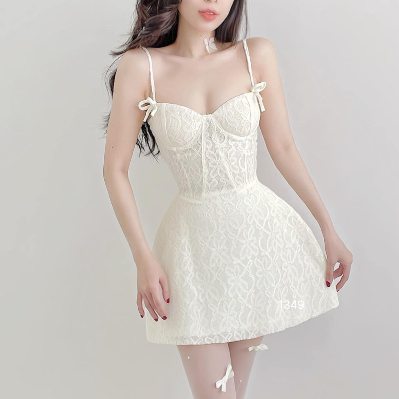 SET ĐẦM REN HAI DÂY CÚP ĐÍNH NƠ KÈM QUẦN HÀNG THIẾT KẾ