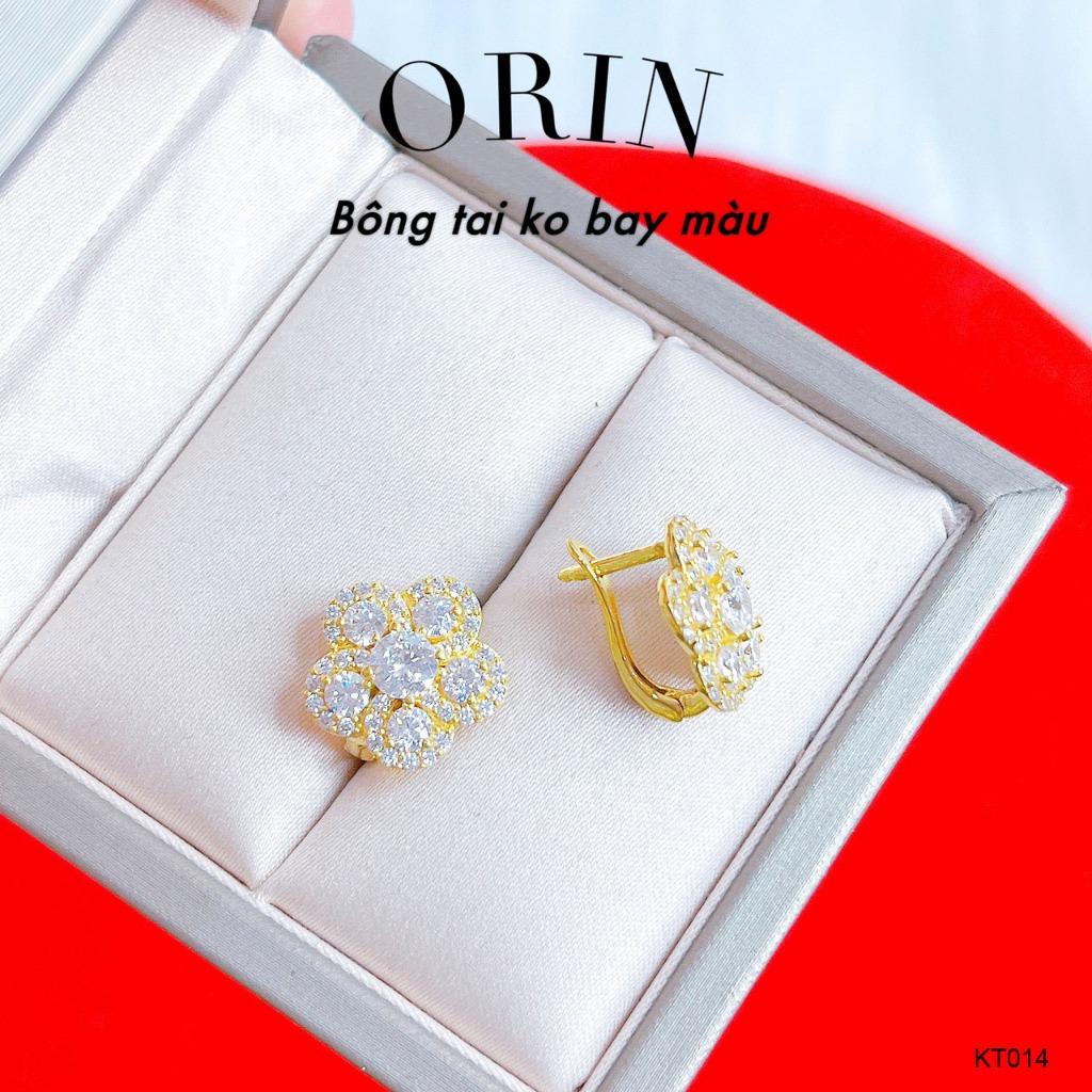 Bông tai nữ ĐỒNG ko bay màu hoa 5 cánh đính đá thiết kế Orin KT014