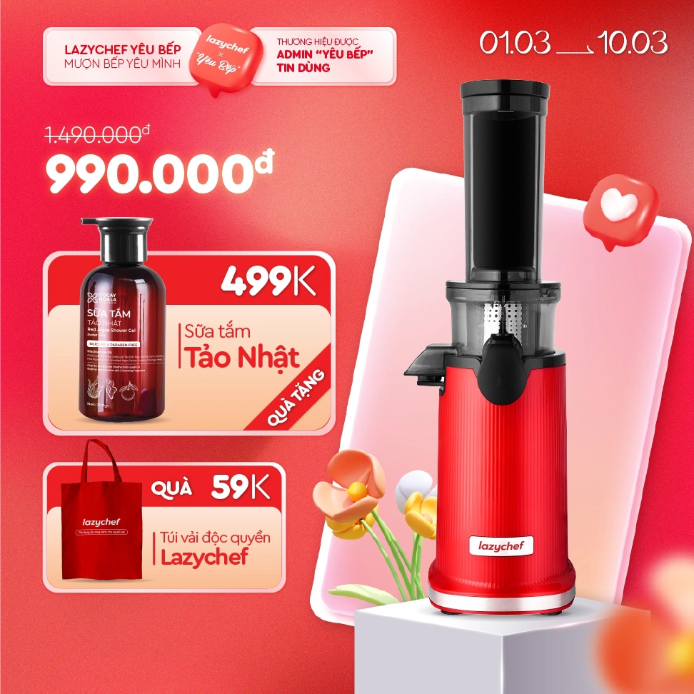 Máy Ép Chậm Mini 3S Lazychef - Máy Ép Trái Cây, Máy Làm Kem Hoa Quả, Tháo Lắp 3 Giây, Công Nghệ Ép L