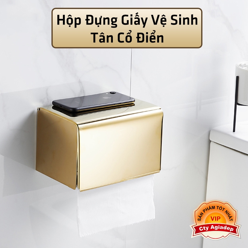 Hộp đựng giấy vệ sinh hình vuông Tân cổ điển (màu vàng) cho biệt thự villa