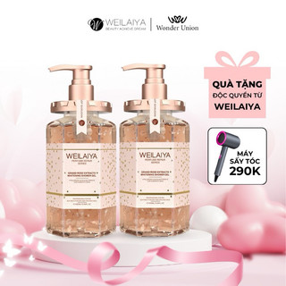 Combo 2 chai Sữa tắm trắng da cánh hoa hồng Damask Weilaiya Grand Rose Extracts Whitening Shower Gel 450ml